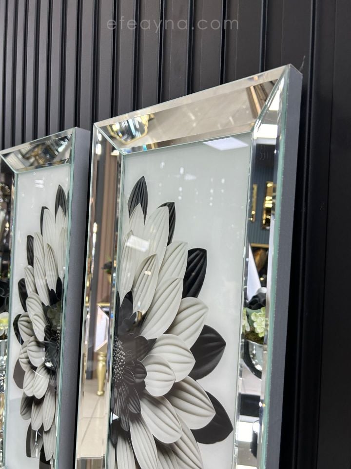 PAPATYA-GÜMÜŞ AYNA TABLO SETİ-BEYAZ