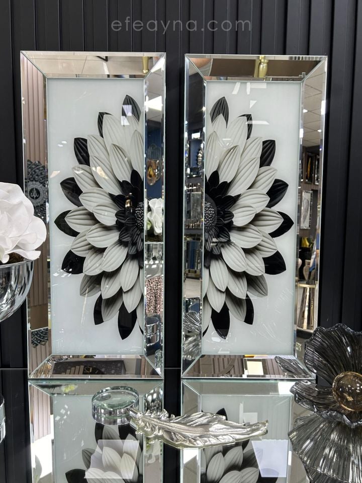 PAPATYA-GÜMÜŞ AYNA TABLO SETİ-BEYAZ