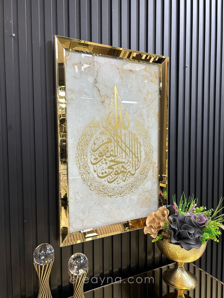 AYET-EL KÜRSİ -GOLD BEYAZ AYNA TABLO-MERMER DESENLİ 70x100