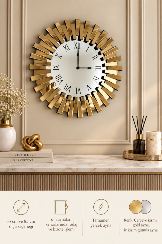 PİYANO-GOLD AYNA DUVAR SAATİ