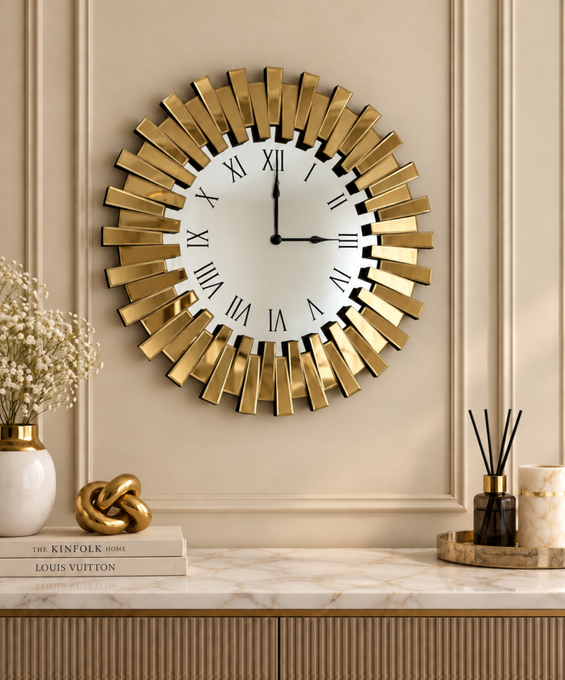 PİYANO-GOLD AYNA DUVAR SAATİ