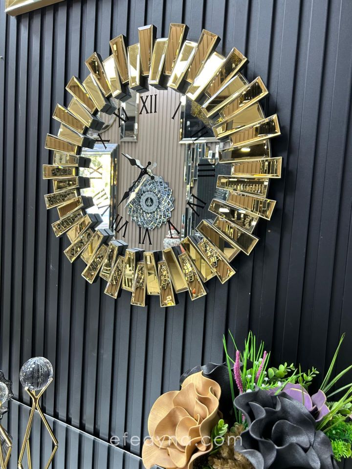 PİYANO-GOLD AYNA DUVAR SAATİ 65cm