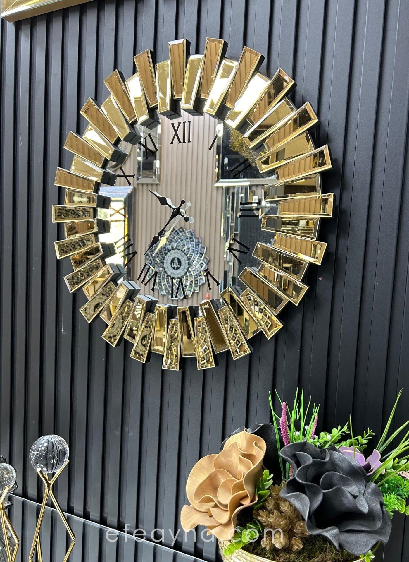 PİYANO-GOLD AYNA DUVAR SAATİ 65cm