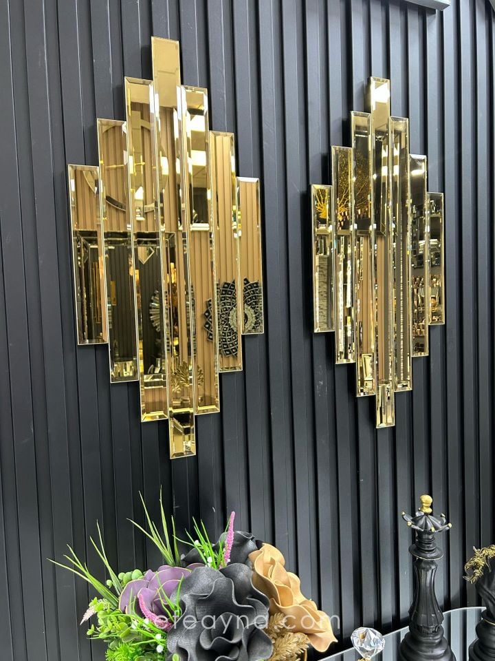 RİTMİK MODEL GOLD AYNA 2'Lİ SET (35x75cm x 2 adet)