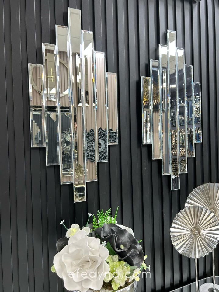 RİTMİK MODEL GÜMÜŞ AYNA 2'Lİ SET (35x75cm x 2 adet)