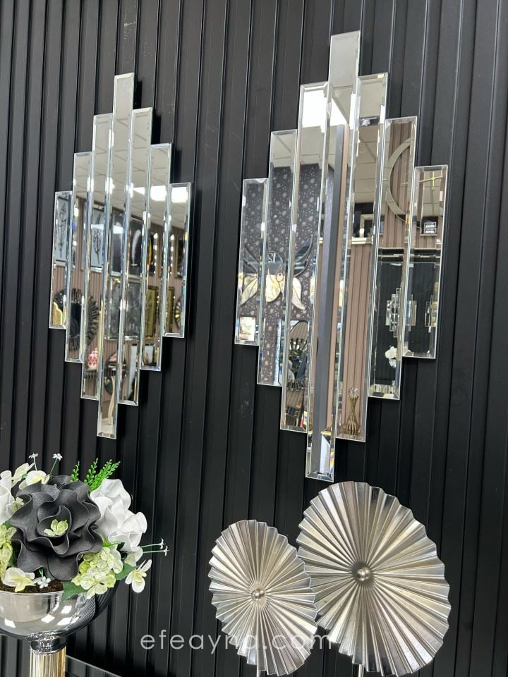 RİTMİK MODEL GÜMÜŞ AYNA 2'Lİ SET (35x75cm x 2 adet)
