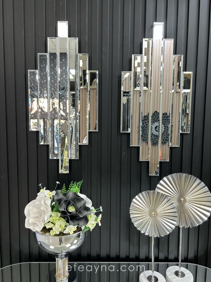 RİTMİK MODEL GÜMÜŞ AYNA 2'Lİ SET (35x75cm x 2 adet)
