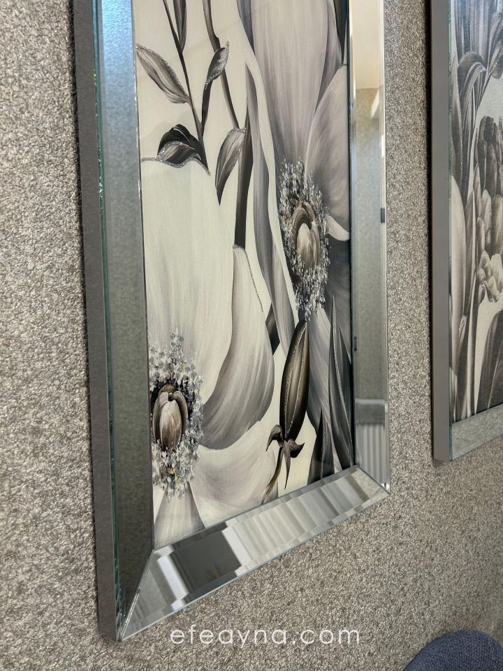 SOFT ÇİÇEK-GÜMÜŞ AYNA TABLO SETİ 30x70cm (30x70 x 2 adet tablo)