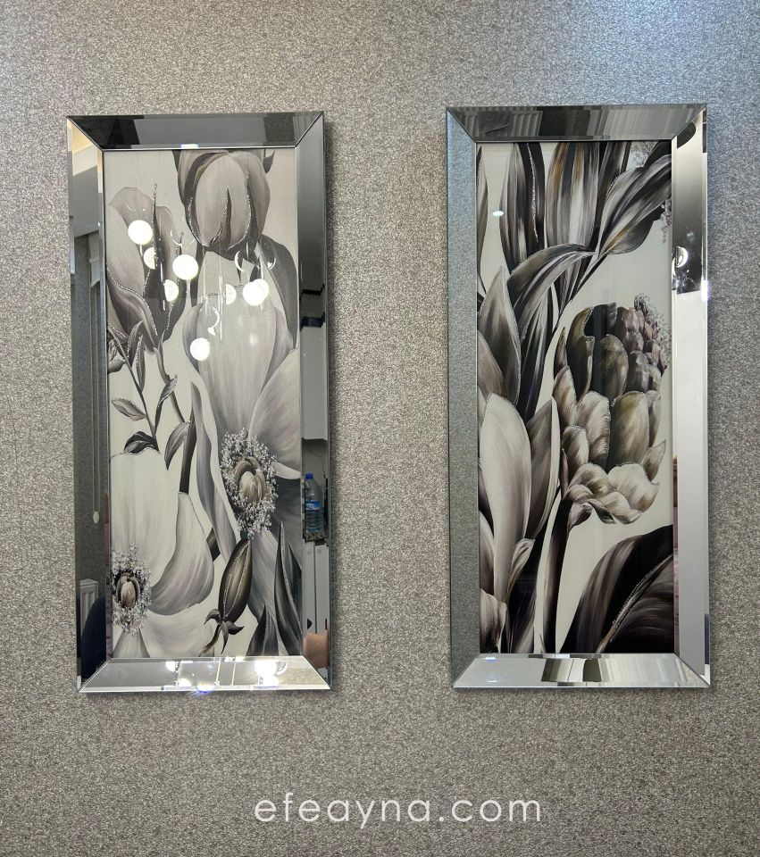SOFT ÇİÇEK-GÜMÜŞ AYNA TABLO SETİ 40x90cm (40x90 x 2 adet tablo)