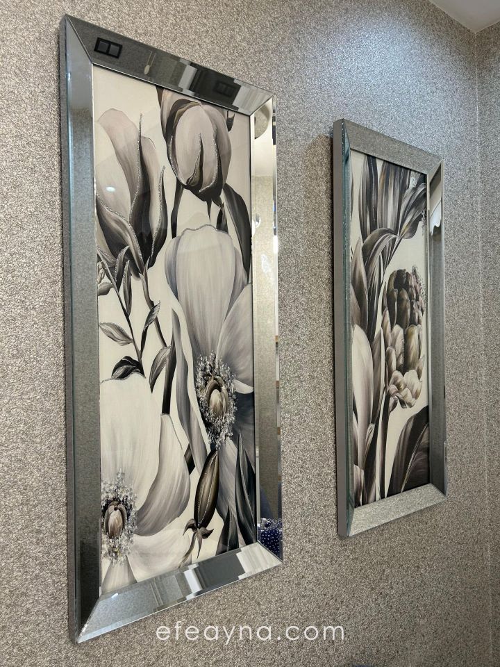 SOFT ÇİÇEK-GÜMÜŞ AYNA TABLO SETİ 40x90cm (40x90 x 2 adet tablo)