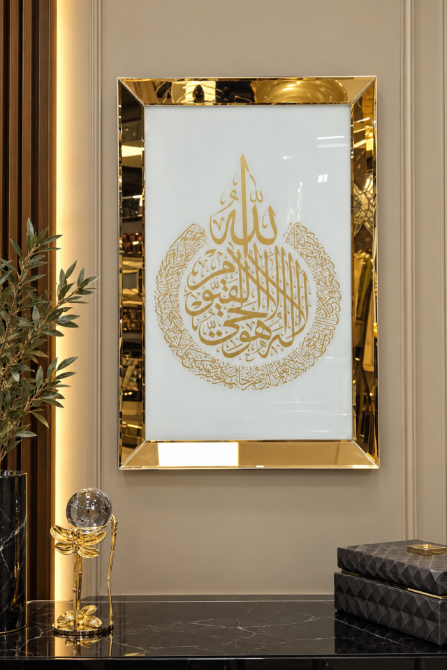 AYET-EL KÜRSİ -GOLD AYNA TABLO-BEYAZ