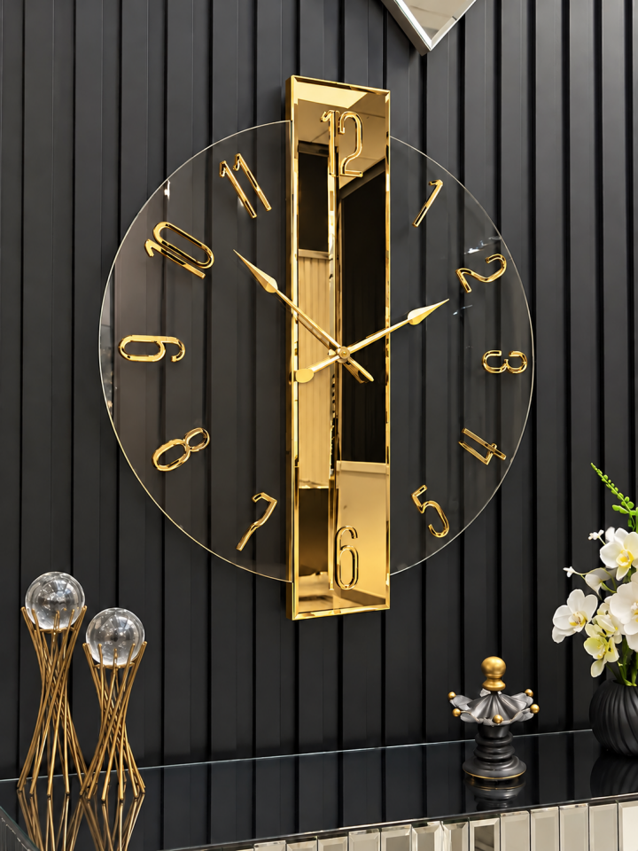 ŞEFFAF DUVAR SAATİ-GOLD AYNA -61x70cm