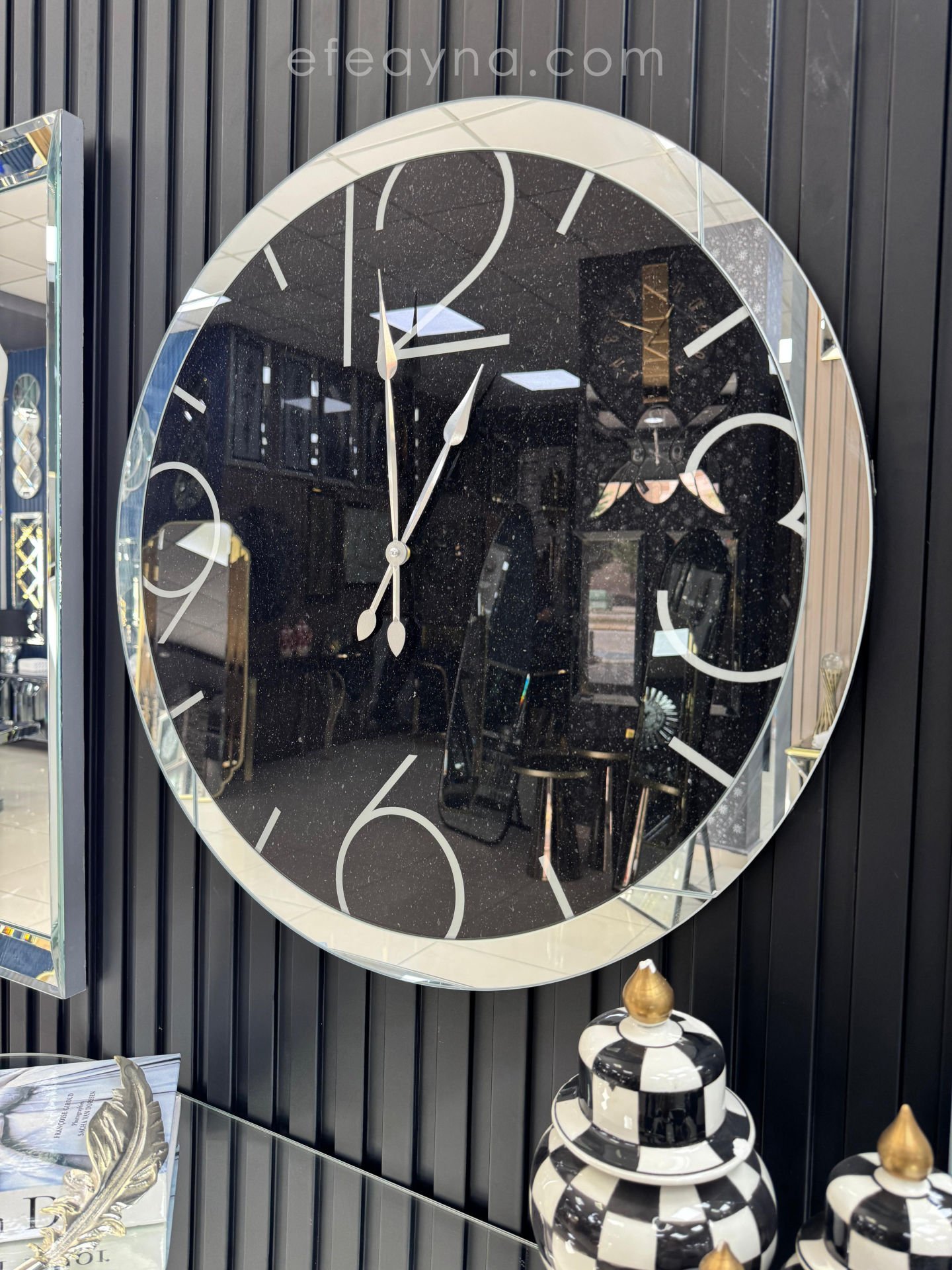 LUNA DUVAR SAATİ-GÜMÜŞ AYNA -70cm