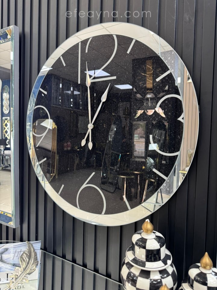 LUNA DUVAR SAATİ-GÜMÜŞ AYNA -70cm