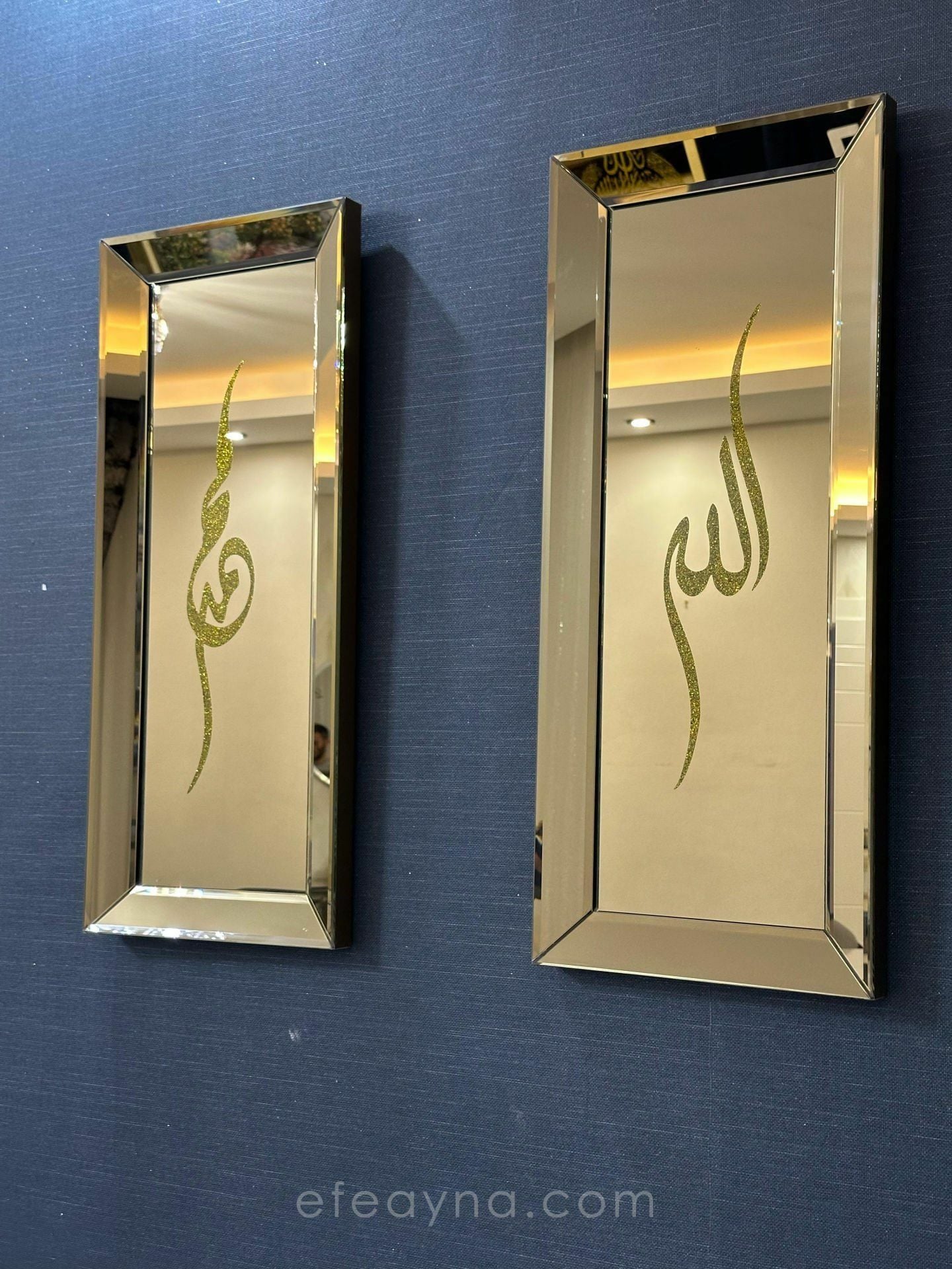 ALLAH MUHAMMED LAFZI-GOLD AYNA TABLO SETİ-DESENLİ 30x70cm (30x70 x 2 adet tablo)