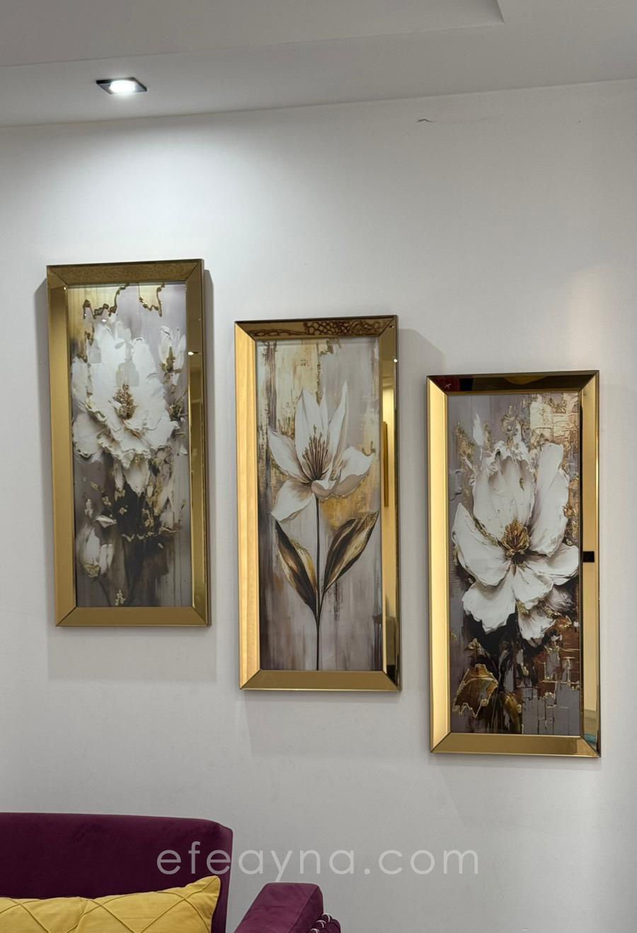 GOLD ÇİÇEKLER- 3'LÜ GOLD AYNA TABLO SETİ 30x70 cm (30x70cm  x 3adet tablo )