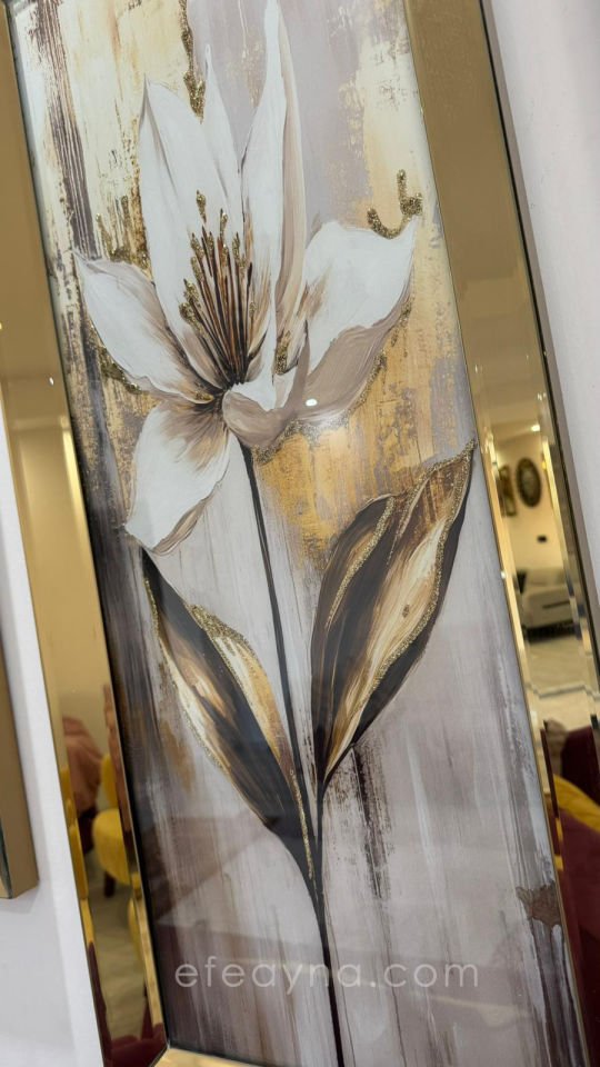 GOLD ÇİÇEKLER- 3'LÜ GOLD AYNA TABLO SETİ 30x70 cm (30x70cm  x 3adet tablo )