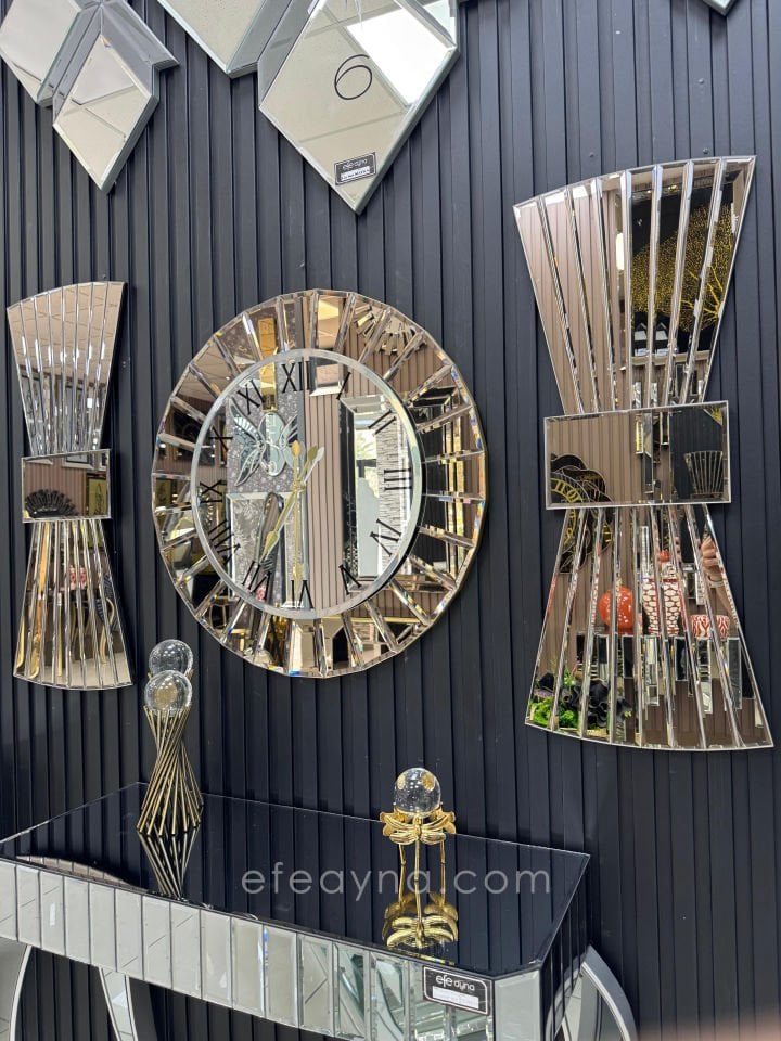 ÇİZGİ DUVAR SAATİ & PAPYON MODEL BRONZ AYNA 3'LÜ SET