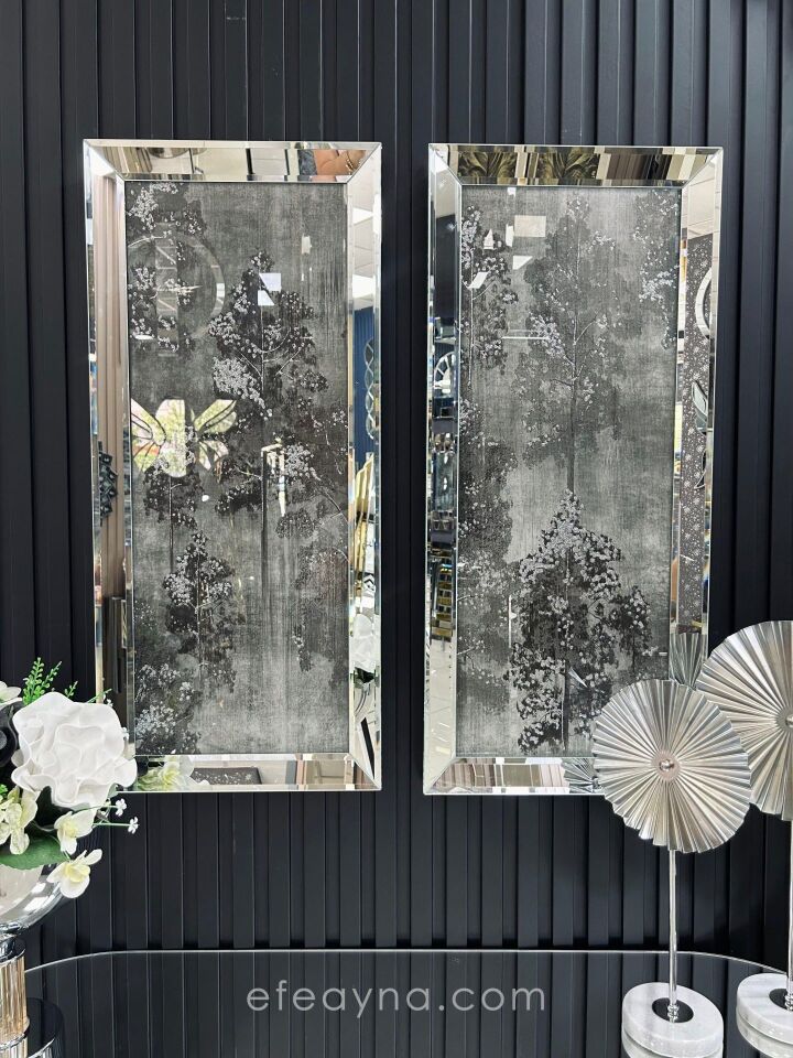 MIAMI- GÜMÜŞ AYNA TABLO SETİ 30x70cm (30x70 x 2 adet tablo)