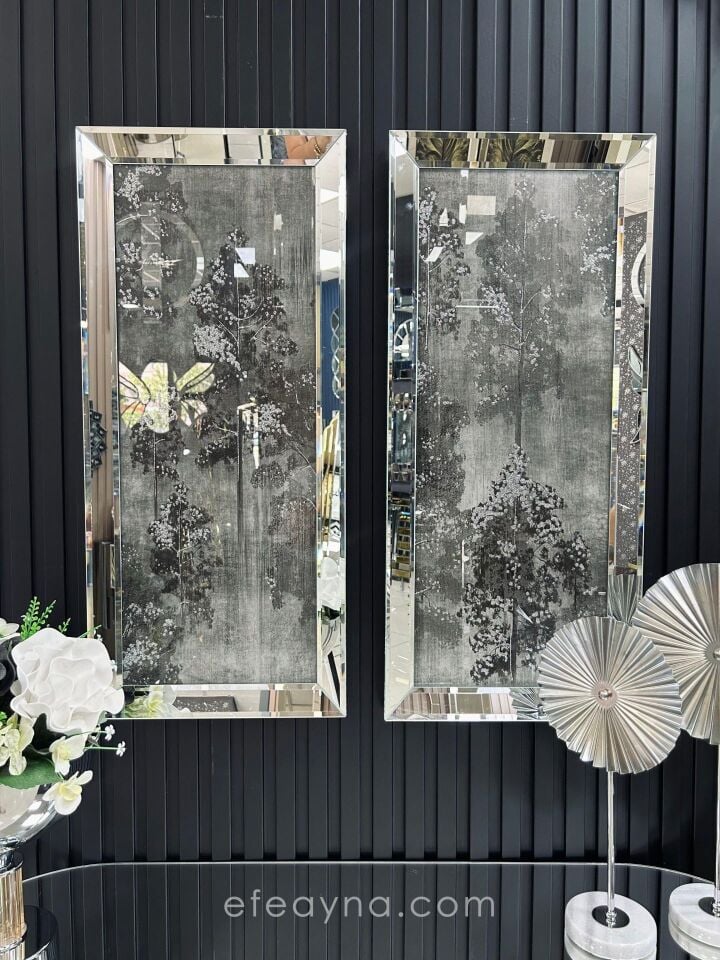 MIAMI- GÜMÜŞ AYNA TABLO SETİ 40x90cm (40x90 x 2 adet tablo)