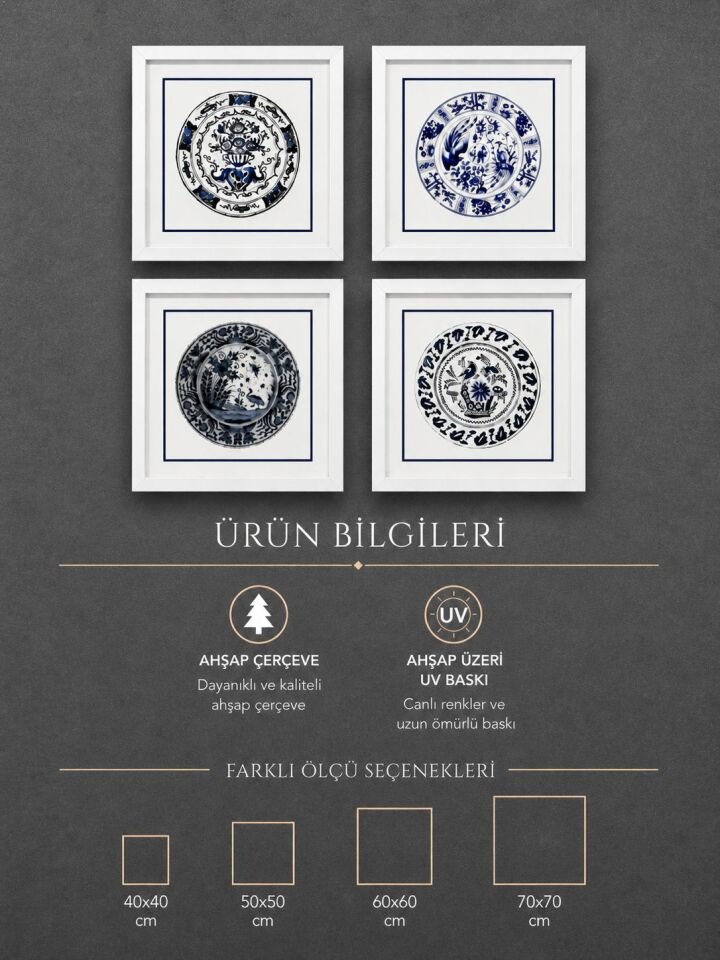 BLUEBLANCA-BEYAZ AHŞAP ÇERÇEVELİ-4 LÜ TABLO SETİ