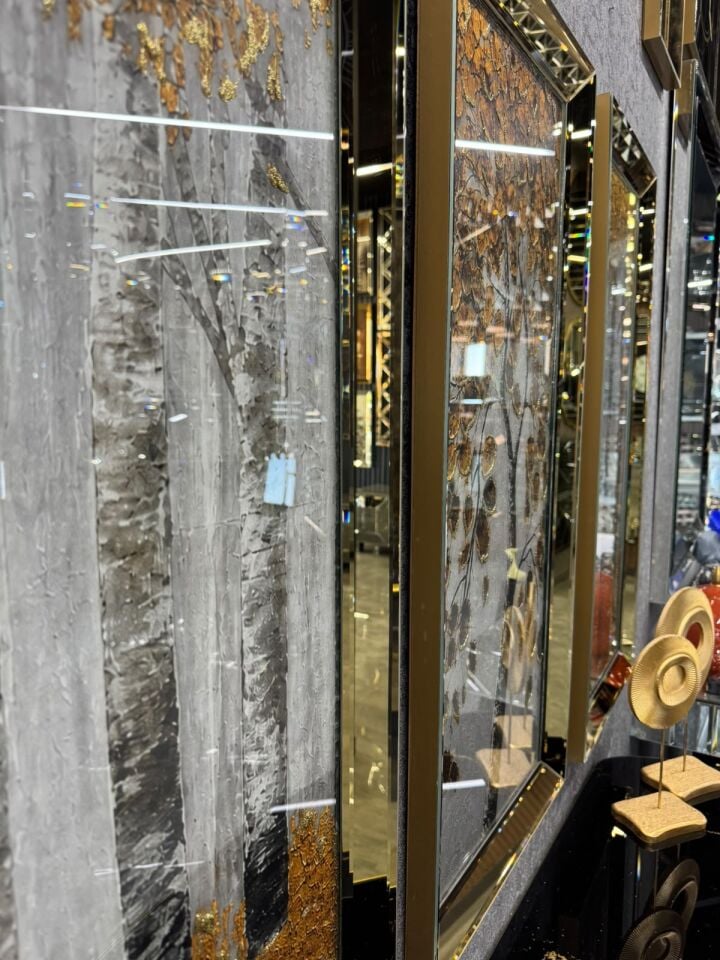 SONBAHAR ESİNTİSİ- 3'LÜ GOLD AYNALI TABLO SETİ
