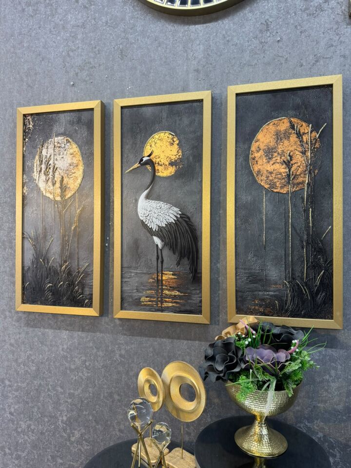 ALTIN TURNA-GOLD AHŞAP ÇERÇEVELİ-3LÜ TABLO SETİ