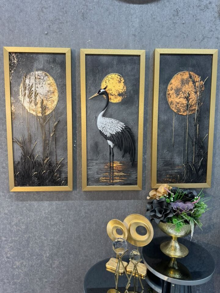ALTIN TURNA-GOLD AHŞAP ÇERÇEVELİ-3LÜ TABLO SETİ