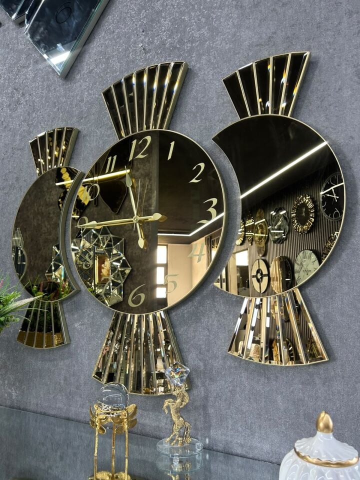 GALAKSİ X -GOLD AYNALI 3'LÜ DUVAR SAATİ SETİ
